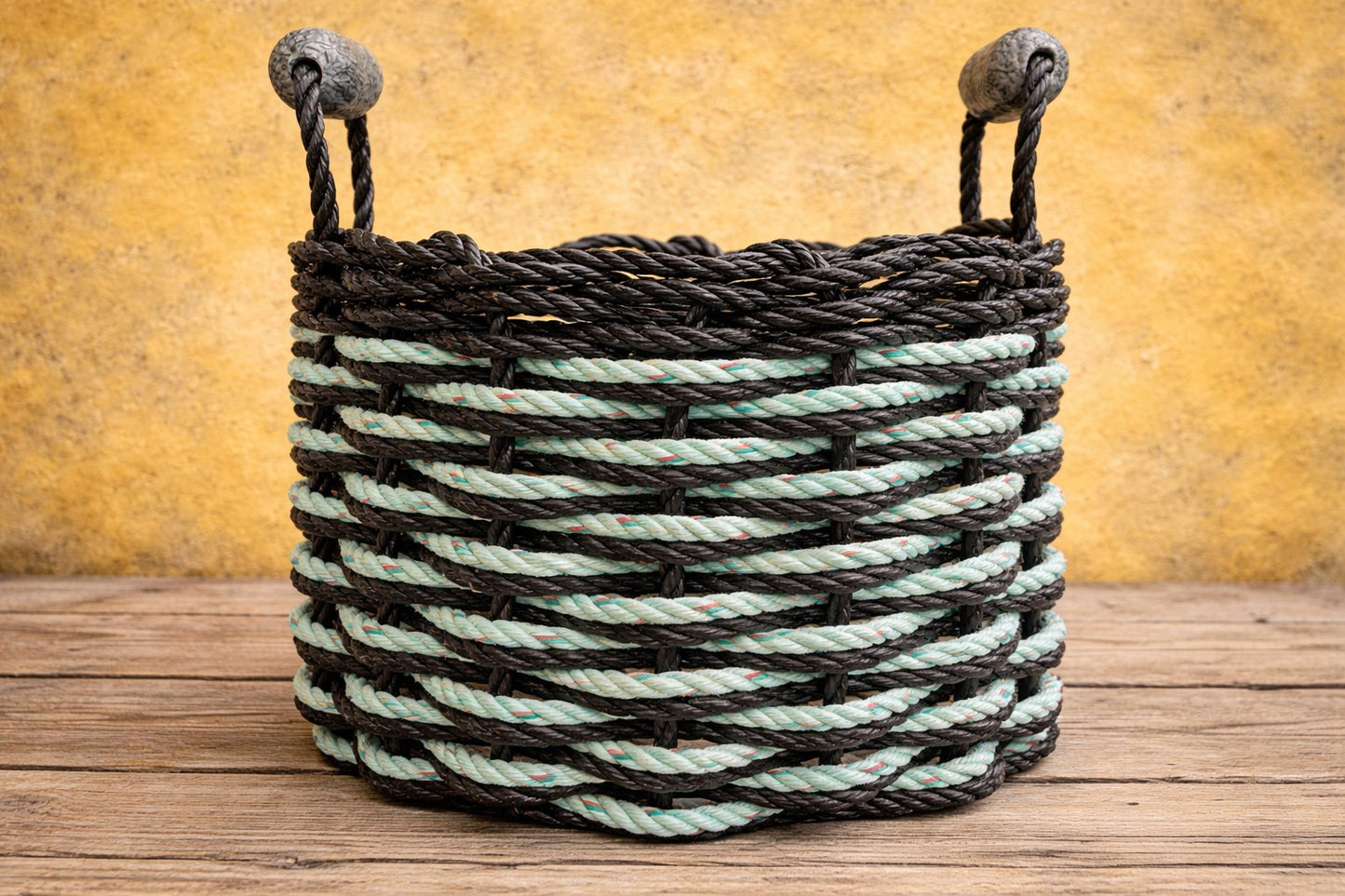 Large Weathered Rope Basket – Turquoise & Black
