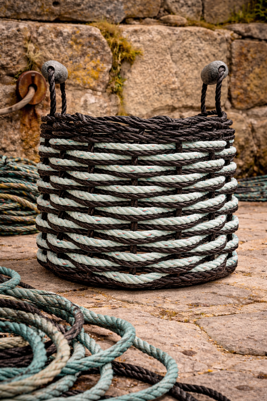 Large Weathered Rope Basket – Turquoise & Black
