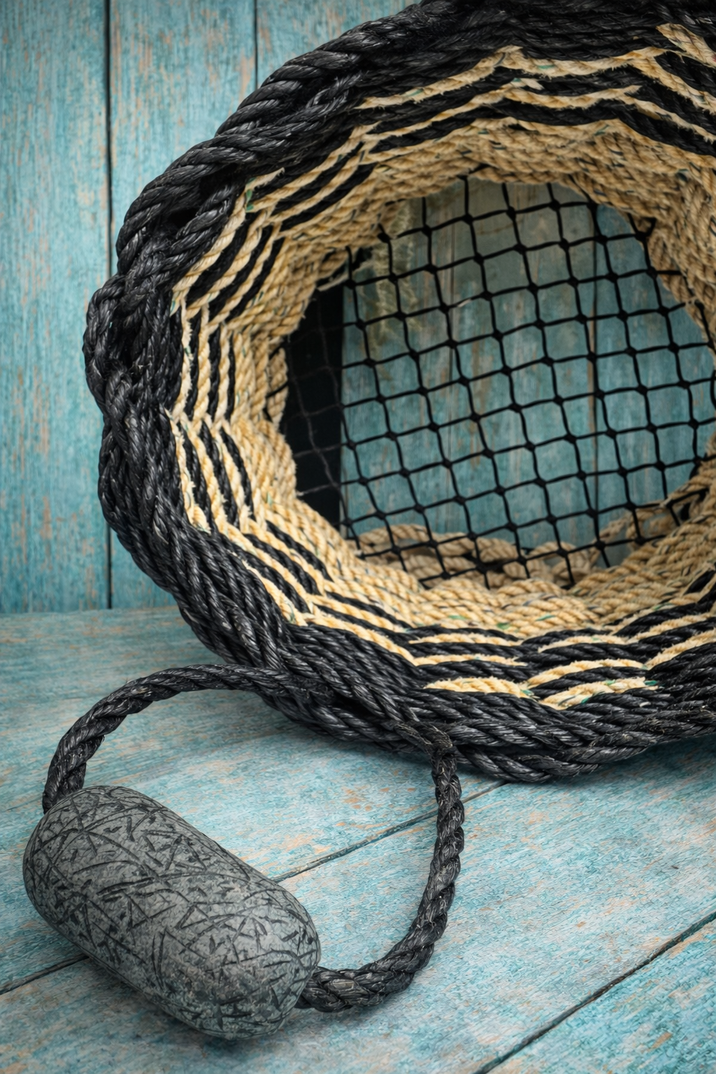 Dorn A’n Mor Repurposed Rope Basket – Black & Yellow