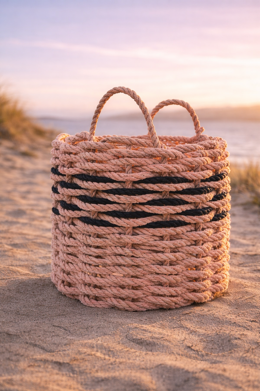 Large Weathered Rope Basket — Heavy Tide-Worn Piece