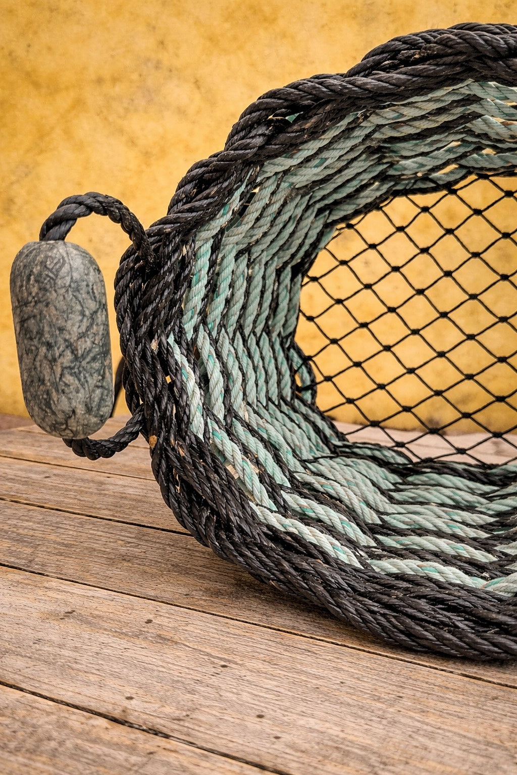Large Weathered Rope Basket – Turquoise & Black