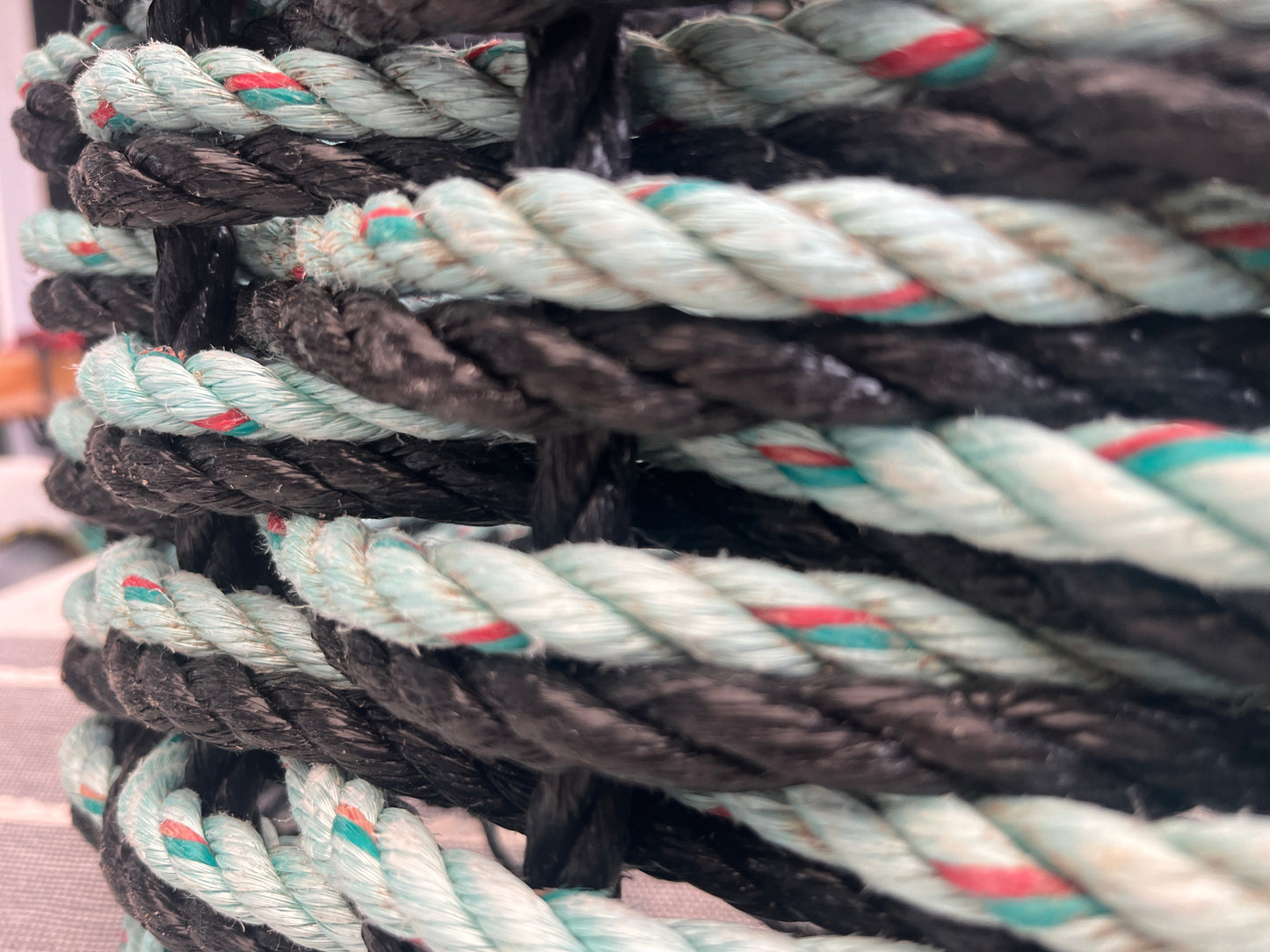 Large Weathered Rope Basket – Turquoise & Black